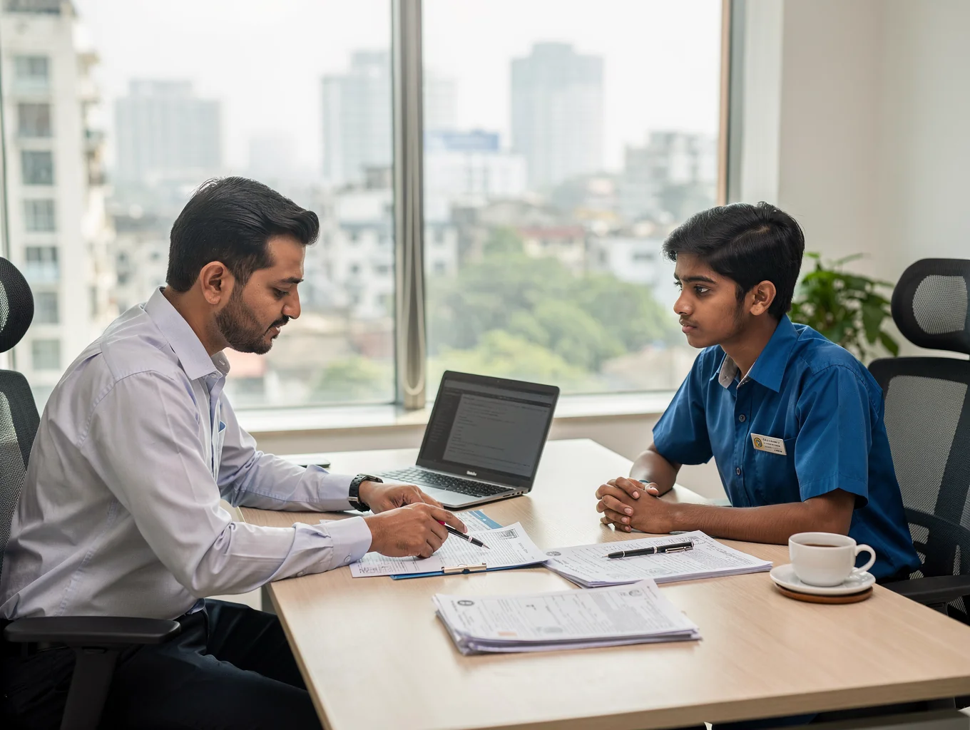 PANTAGON INTERNATIONAL licensing consultants reviewing documentation with candidate in Dhaka office