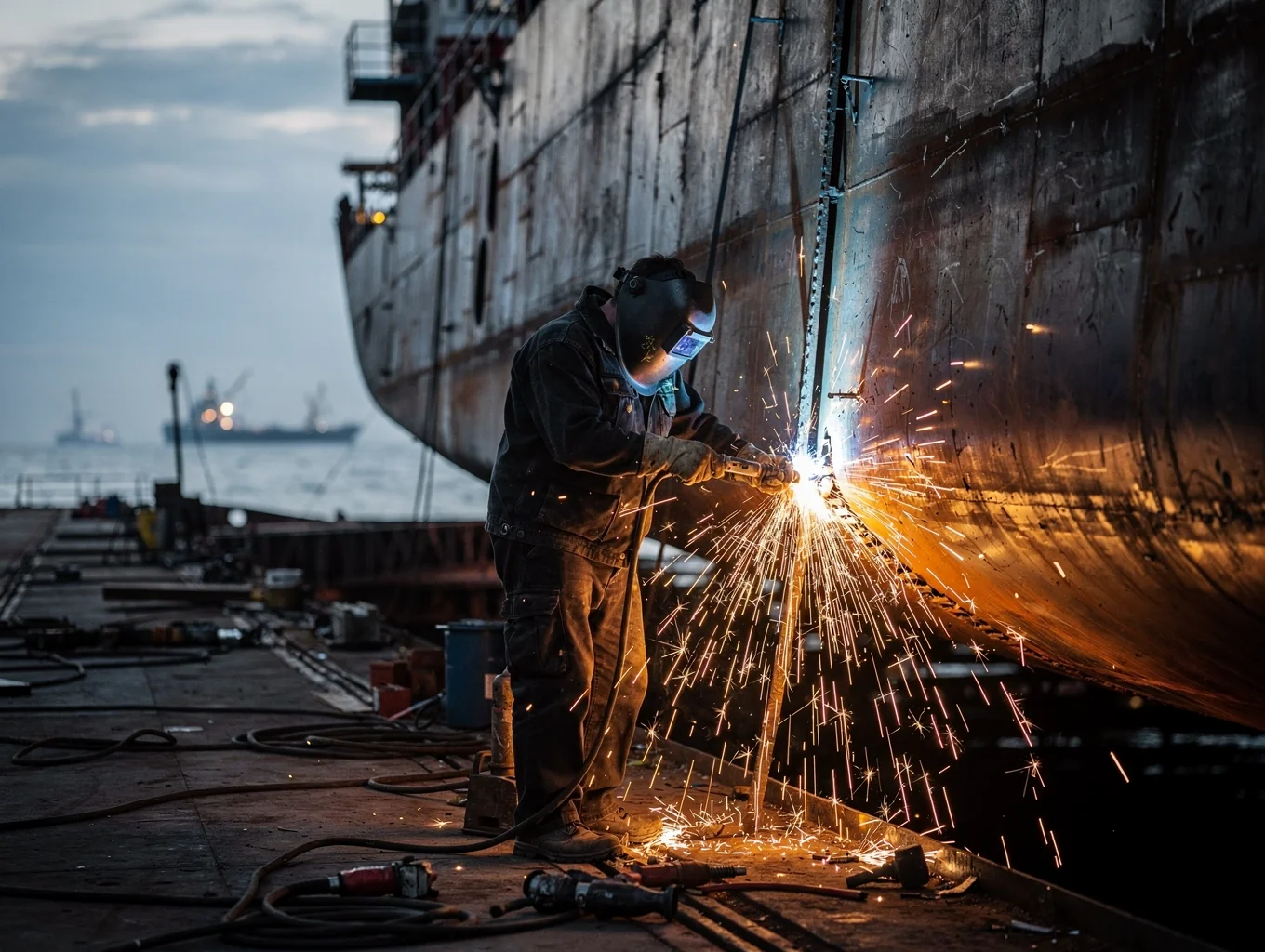 Shipbuilding technician welding